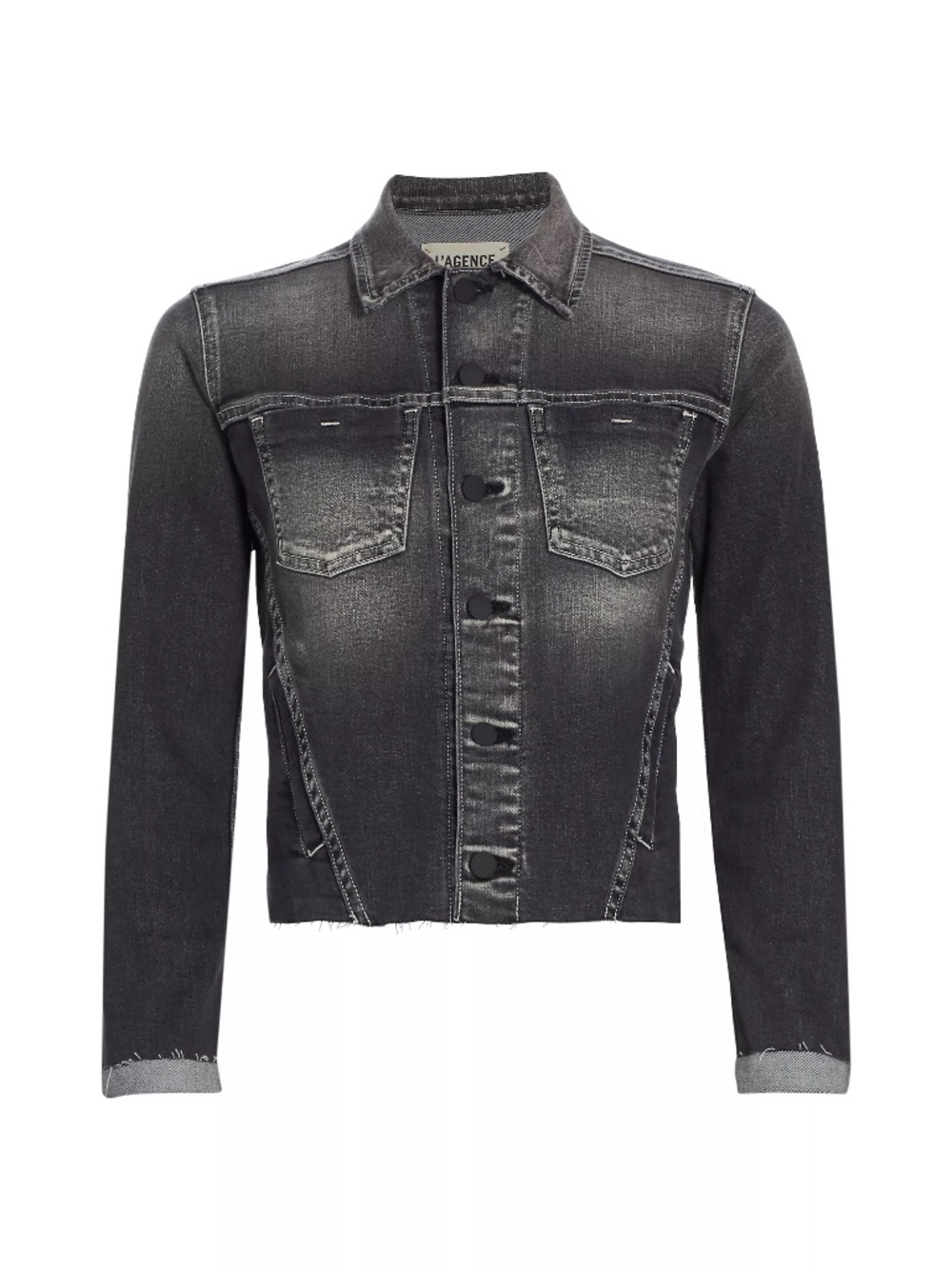 L'AGENCE Janelle Cropped Denim Jacket in Vintage Black